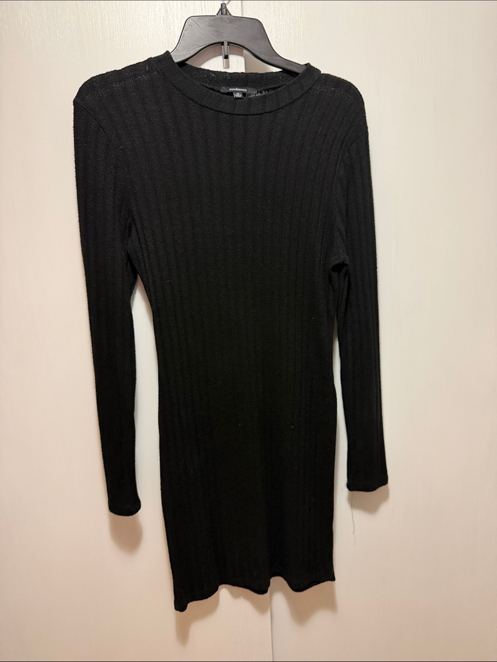Ambiance Black Ribbed Crewneck Sweater Dress